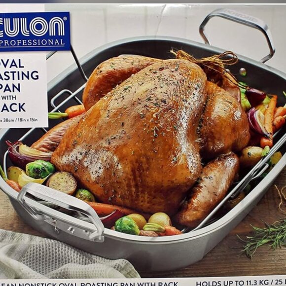 Nonstick Roasting Pan / Roaster with Rack - 18 Inch X 15 Inch, Gray - Picture 1 of 2